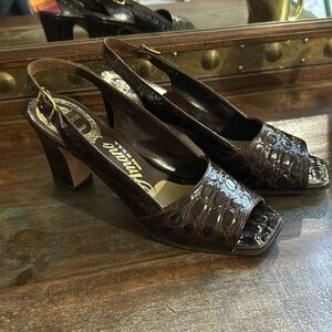 Amano Vintage Princess Last Peep Toe Brown Sling Back Heel Shoes Size 8 N